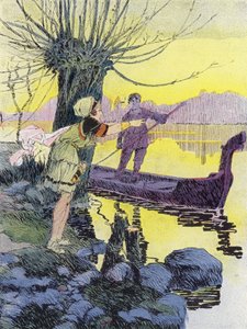Ein kleines gallisches Mädchen vor der römischen Eroberung (Farblithografie) von Rene Vincent