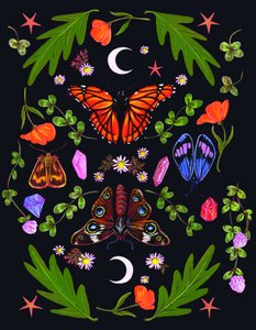 Mystische Schmetterlinge, Mond und Kristalle