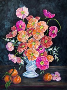 Mohn und Orangen Stillleben