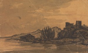 Landschaft mit Haus am Flussufer