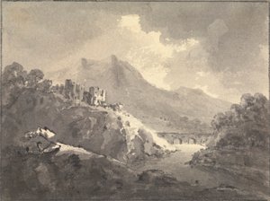 Landschaft mit einem Schloss und einer Brücke von Rev. William Gilpin