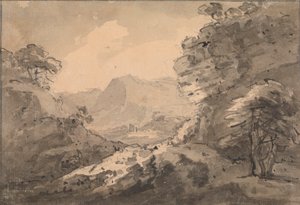 Gebirgslandschaft mit felsigem Felsen rechts von Rev. William Gilpin