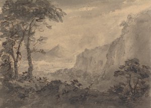 Gebirgslandschaft mit Bäumen - Hohe Felsen rechts von Rev. William Gilpin