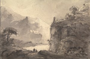 Felsige Landschaft mit zwei Figuren auf einem Pfad in der Mitte von Rev. William Gilpin