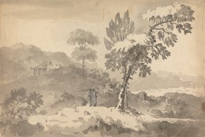 Drei Figuren in einer Landschaft