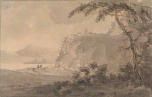 Zwei Figuren auf einer Straße an einem See von Rev. William Gilpin