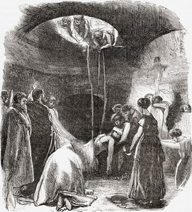 Eine frühe christliche Bestattung in den Katakomben von Rom, Italien. Aus Italienische Bilder von Rev. Samuel Manning, veröffentlicht um 1890. von Reverend Samuel Manning
