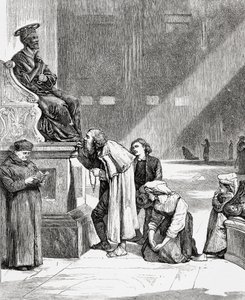 Menschen küssen die Füße der Statue des Heiligen Petrus in der Petersbasilika, Vatikanstadt, Rom im späten 19. Jahrhundert. Aus Italienische Bilder von Rev. Samuel Manning, veröffentlicht um 1890. von Reverend Samuel Manning