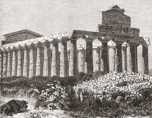 Tempel in Paestum, Italien im späten 19. Jahrhundert. Aus Italienische Bilder von Rev. Samuel Manning, veröffentlicht ca. 1890. von Reverend Samuel Manning