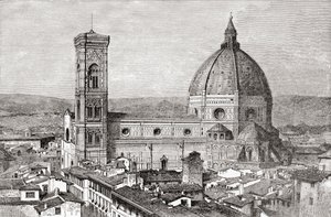 Der Dom und der Glockenturm der Basilica di Santa Maria del Fiore, Piazza del Duomo, Florenz, Italien im späten 19. Jahrhundert. Aus Italienische Bilder von Rev. Samuel Manning, veröffentlicht um 1890. von Reverend Samuel Manning