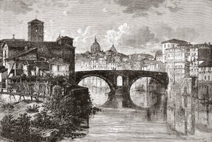 Die Pons Fabricius, oder Ponte dei Quattro Capi, und die Tiberinsel, Rom, Italien im späten 19. Jahrhundert. Aus Italienische Bilder von Rev. Samuel Manning, veröffentlicht um 1890.