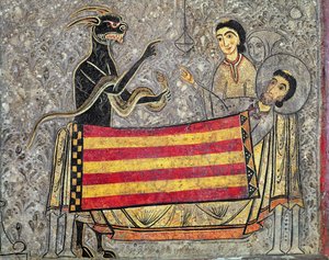 Der Tod des heiligen Martin von Tours, Detail von einem Altarfrontal aus der Kirche Saint Martin in Chia, 1150-1200 (Detail) von Ribagorça Workshop Johannes Pintor