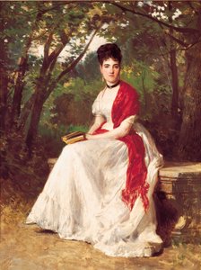 Porträt von Teresa Vergara, Ehefrau des Malers, sitzend in einem Garten. Gemälde von Ricardo Balaca y Orejas-canseco (1844-1880). 1875. Madrid. Lazaro Galdiano Stiftung.