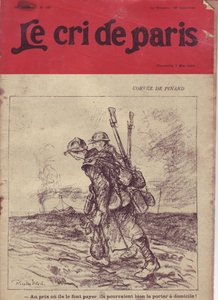 Illustration von Ricardo Flores (1878-1918) für das Cover von Le Cri de Paris, 07/05/16 - Corvee de pinard „Zu dem Preis, den sie verlangen, könnten sie es auch nach Hause tragen!“ - Krieg von 14-18, Wein, Soldatenleben, Kantine rollende Suppe, Versorgung  von Ricardo Flores