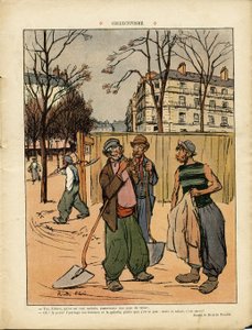 Illustration von Ricardo Flores (1878-1918) in Le Rire, 06.02.09 - Kollektivismus - Soziales, Urbane Architektur, Baum, Gebäude, Kollektivismus - Arbeiter, Erdarbeiter von Ricardo Flores