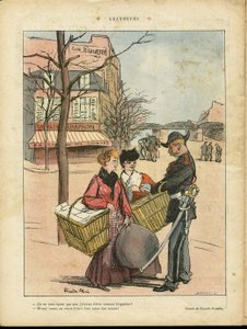 Illustration von Ricardo Flores (1878-1918) in Le Rire, 29.02.08 - Größe - Paris, Berufe, Architektur Urbanismus, Liebe, Geschäfte, Metro - Wäscherinnen von Ricardo Flores