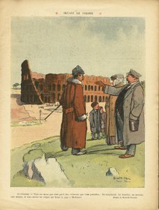 Illustration von Ricardo Flores (1878-1918) in Le Rire, 03/04/09 - Vor dem Kolosseum - Italien, Tourismus Touristen, Kolosseum