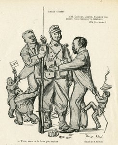 Illustration von Ricardo Flores (1878-1918) in Le Rire, 21/06/13 - Verkaufskinder - Armee, Militärdienst, Sozialismus - Jaurès Jean, Caillaux Joseph (1863-1944), Painlevé Paul (1863-1933) von Ricardo Flores
