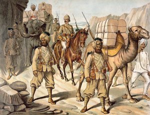 Eskorte der 20. Bengal (Punjab) Native Infantry, Feldserviceausrüstung, die Anglo-Indische Armee der 1880er Jahre