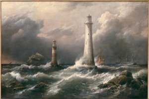 H.M.S. Lord Warden vor den Eddystone-Leuchttürmen von Richard Brydges Beechey