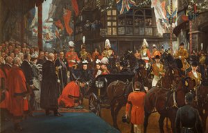 Königin Victoria schlägt Herbert Ashman, Esq., den ersten Lord Mayor von Bristol, im Rathaus am 12. November zum Ritter