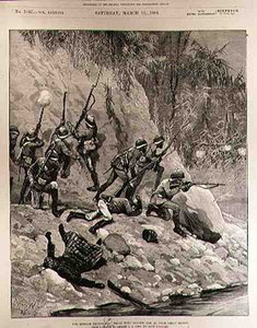Die Burma-Expedition: Kampf mit Dacoits, 12. Januar, in der Nähe von Shoay Green von Richard Caton II Woodville