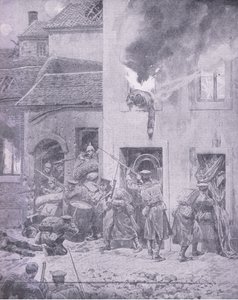 Im Kampf mit dem Feind: Häuserkampf in Ypern, aus Geschichte des Großen Krieges Band 3, veröffentlicht von Waverley Book Co Limited, ca. 1920 von Richard Caton Woodville