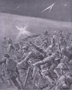 In Stacheldrahtverwicklungen gefangen: Nachtangriff der britischen Infanterie, aus Geschichte des Großen Krieges Band 3, veröffentlicht von Waverley Book Co Limited, ca. 1920