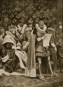 Die Huldigung, die Freigiebigkeit und die allgemeine Begnadigung bei der Krönung von James I. und Anne von Dänemark, 25. Juli 1603, aus 