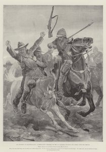 Ein Vorfall bei Elandslaagte, ein Veterinärkorporal der 5. Lancers spießt zwei Buren mit einem Stoß auf von Richard Caton Woodville junior