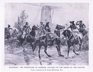 Blenheim, 13. August 1704: Die Kapitulation von Marschall Tallard am Ufer der Donau, Illustration aus Britische Schlachten zu Land und zu Wasser, 1915 von Richard Caton Woodville junior