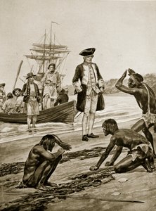 Kapitän Cook landet in Tasmanien, 1777, Illustration aus 