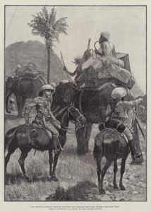 Unsere Truppen in Birma, berittene Infanterie mit Gepäckelefanten überquert die Shan-Hügel
