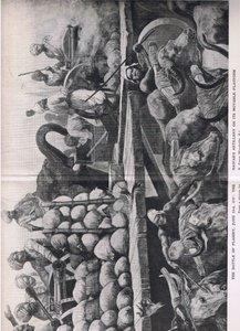 Die Schlacht von Plessey 23. Juni 1757: Die Artillerie des Nawabs auf ihrer beweglichen Plattform, Illustration aus Britische Schlachten zu Land und zu Wasser, 1915