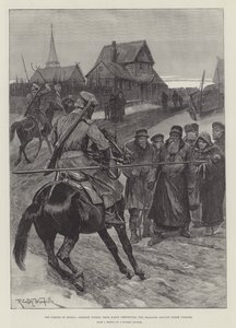 Die Hungersnot in Russland, Kosakenpatrouille in der Nähe von Kasan verhindert, dass die Bauern ihr Dorf verlassen von Richard Caton Woodville junior