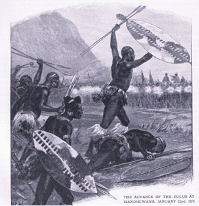 Der Vormarsch der Zulus bei Isandhlwana 22. Januar 1879, Illustration aus Britische Schlachten zu Land und zu Wasser, 1915