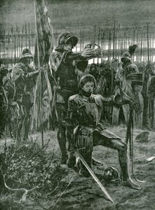 Die informelle Krönung von Heinrich VII. durch Lord Stanley auf dem Schlachtfeld von Bosworth, 22. August 1485 von Richard Caton Woodville junior