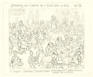 1849, Ein Bankett, das den Bauernfreund zeigt, der das landwirtschaftliche Interesse als ruiniert darstellt