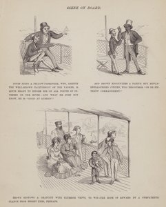 Seite aus Die amerikanische Tour von Herrn Brown, Jones und Robinson (Gravur)