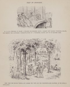 Seite aus Die amerikanische Tour von Herrn Brown, Jones und Robinson (Gravur)