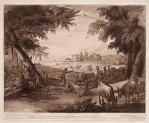 Liber Veritatis: Nr. 36, Pastorale Szene mit Dorfbewohnern und einer Herde von Ochsen und Ziegen