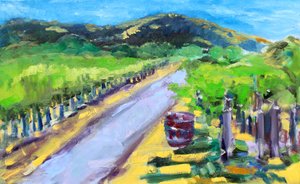 Weinberg mit Fass, Napa, 2019 von Richard Fox