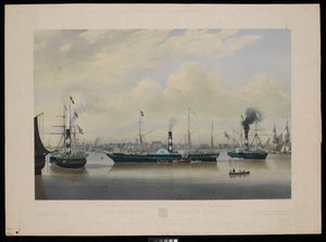 Der Humber Union Steam Packet Company diese Gravur des Dampfschiffs Wilberforce in drei Positionen mit einer Ansicht des Hafens und der Stadt Hull... von Richard G. Reeve
