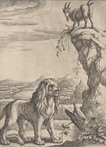 Der Löwe und das Kind, aus Ogilbys Aesopics, 1668 von Richard Gaywood