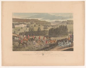 Jäger und Hunde um ein sterbendes Reh bei Whatcombe House
