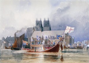 Ankunft des Lord Mayor in Westminster, ca. 1841 von Richard Henry Nibbs
