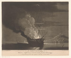 Brennendes Schiff auf ruhiger See