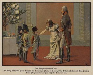 König Friedrich Wilhelm III. und Königin Louise von Preußen mit Kronprinz Friedrich Wilhelm, Prinz Wilhelm und Prinz Friedrich Louis in Militäruniformen, Heiligabend