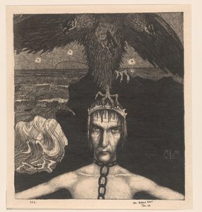 Geketteter Mann mit dreiköpfigem Raubvogel auf dem Kopf von Richard Nicolaüs Roland Holst (signed by artist)