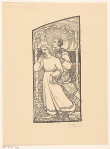 Mädchen mit einem Korb und Junge mit einem Seil von Richard Nicolaüs Roland Holst (signed by artist)